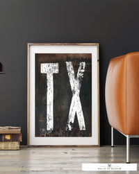 TX Sign Texas Country Poster - Vintage Rustic Signage Texas Lover Gift