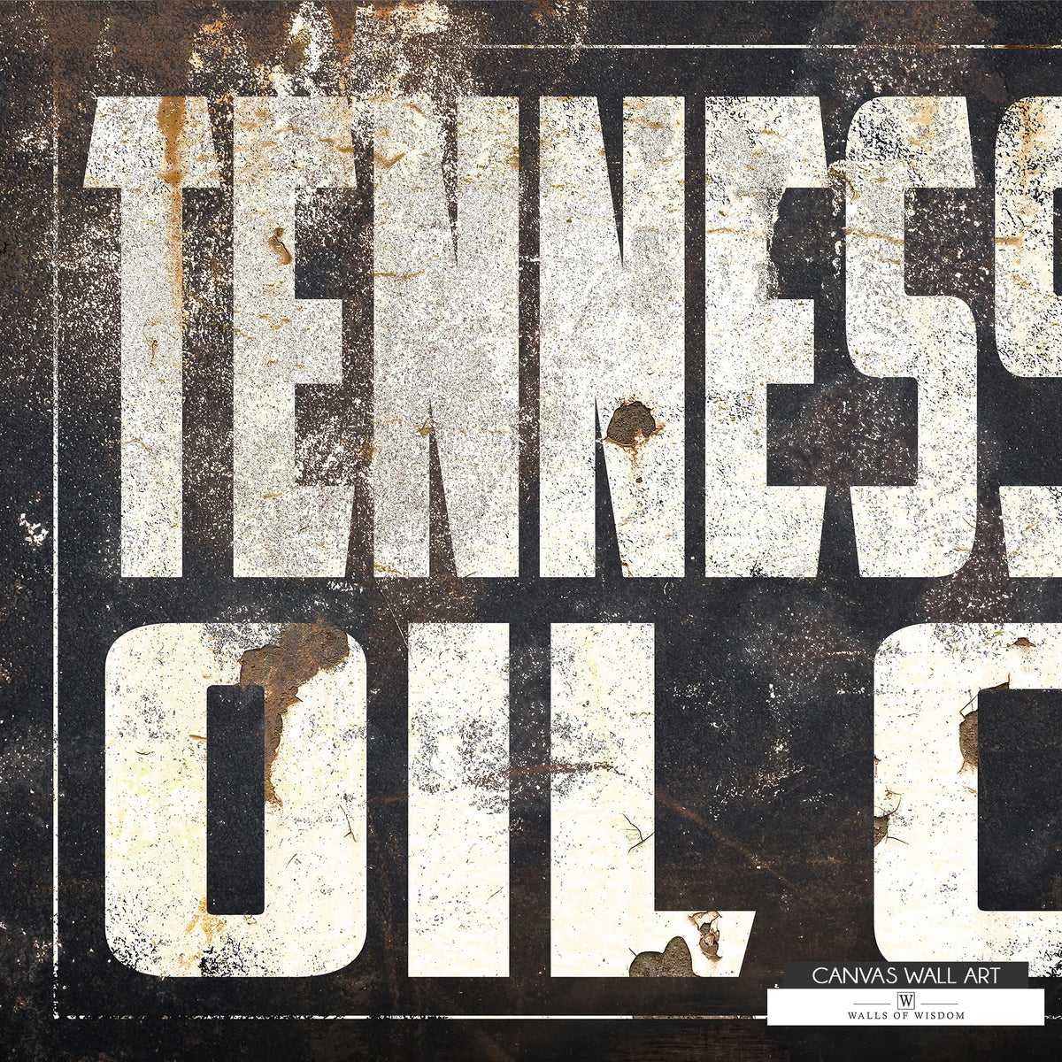 Vintage-inspired Tennessee Oil Co. wall art blending cowboy aesthetics with industrial charm.