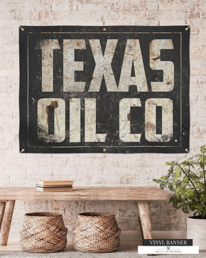 Texas Oil Co Outdoor Vinyl Banner - Texas Style Backyard Patio Wall Art