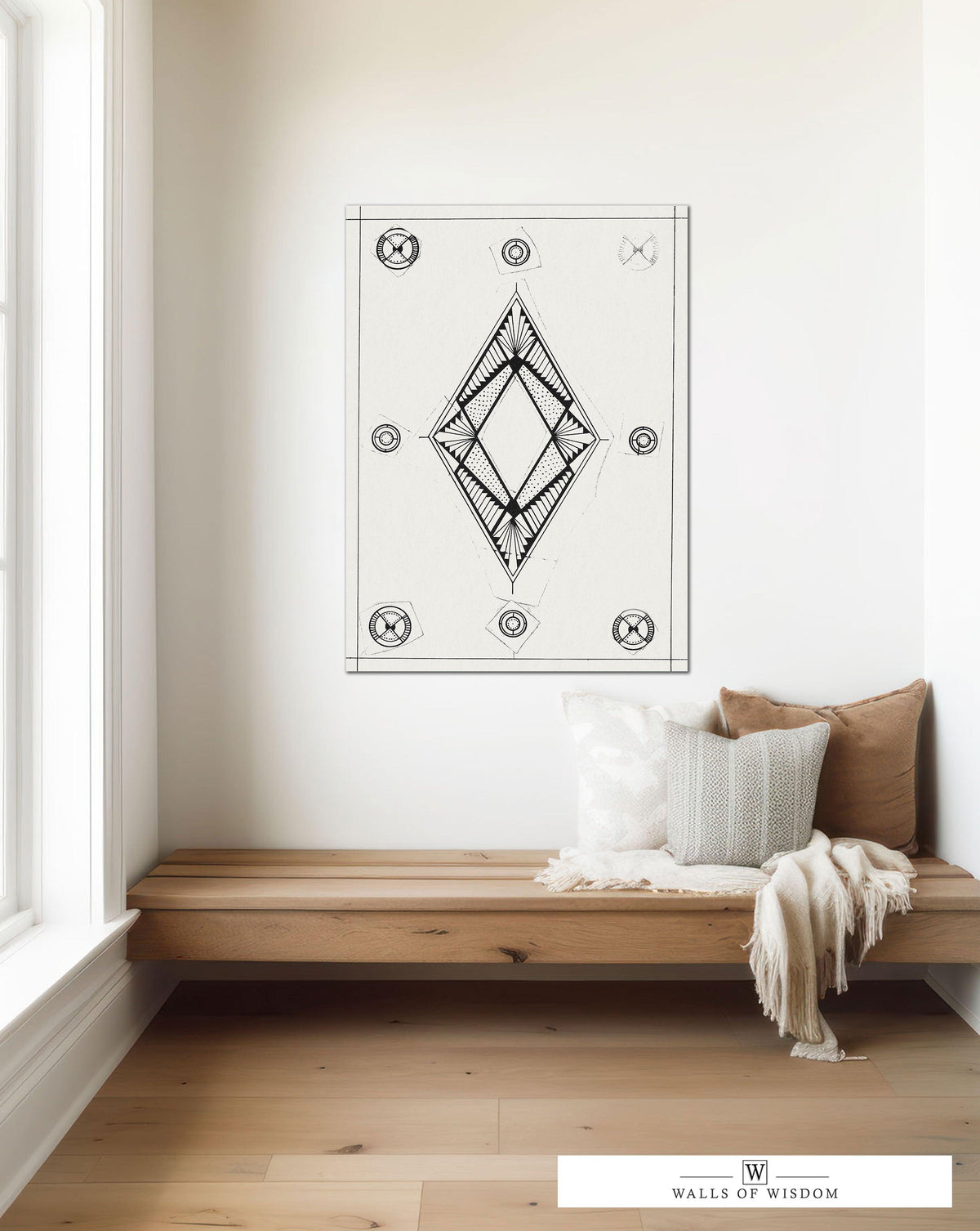 Geometric Southwest Wall Decor - Black and White Canvas 