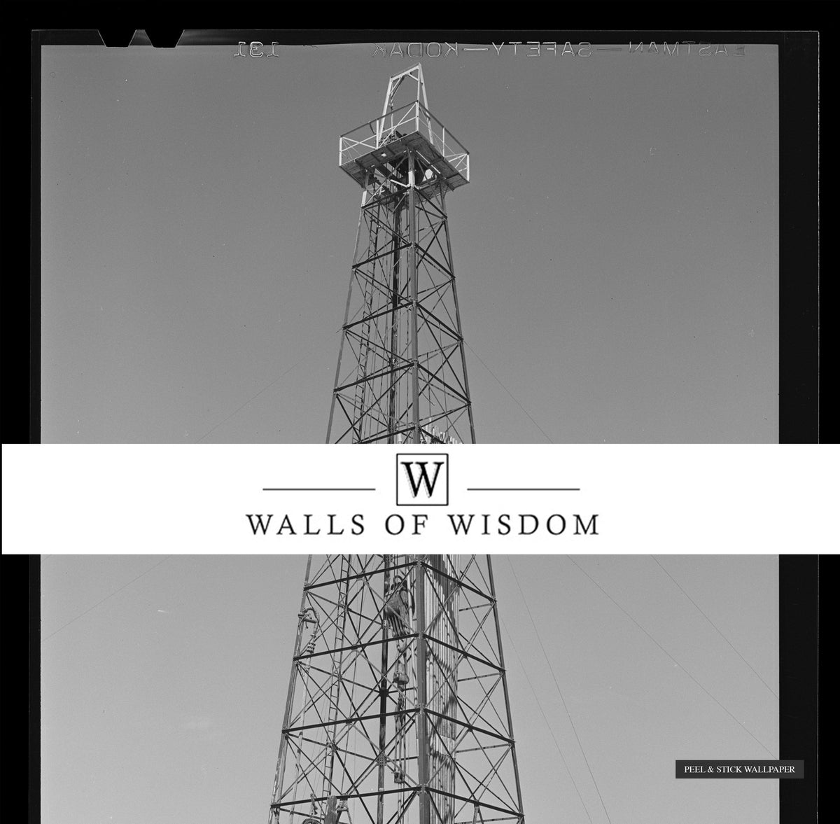 Black and White Vintage Oil Derrick Peel & Stick Mural for Western Decor