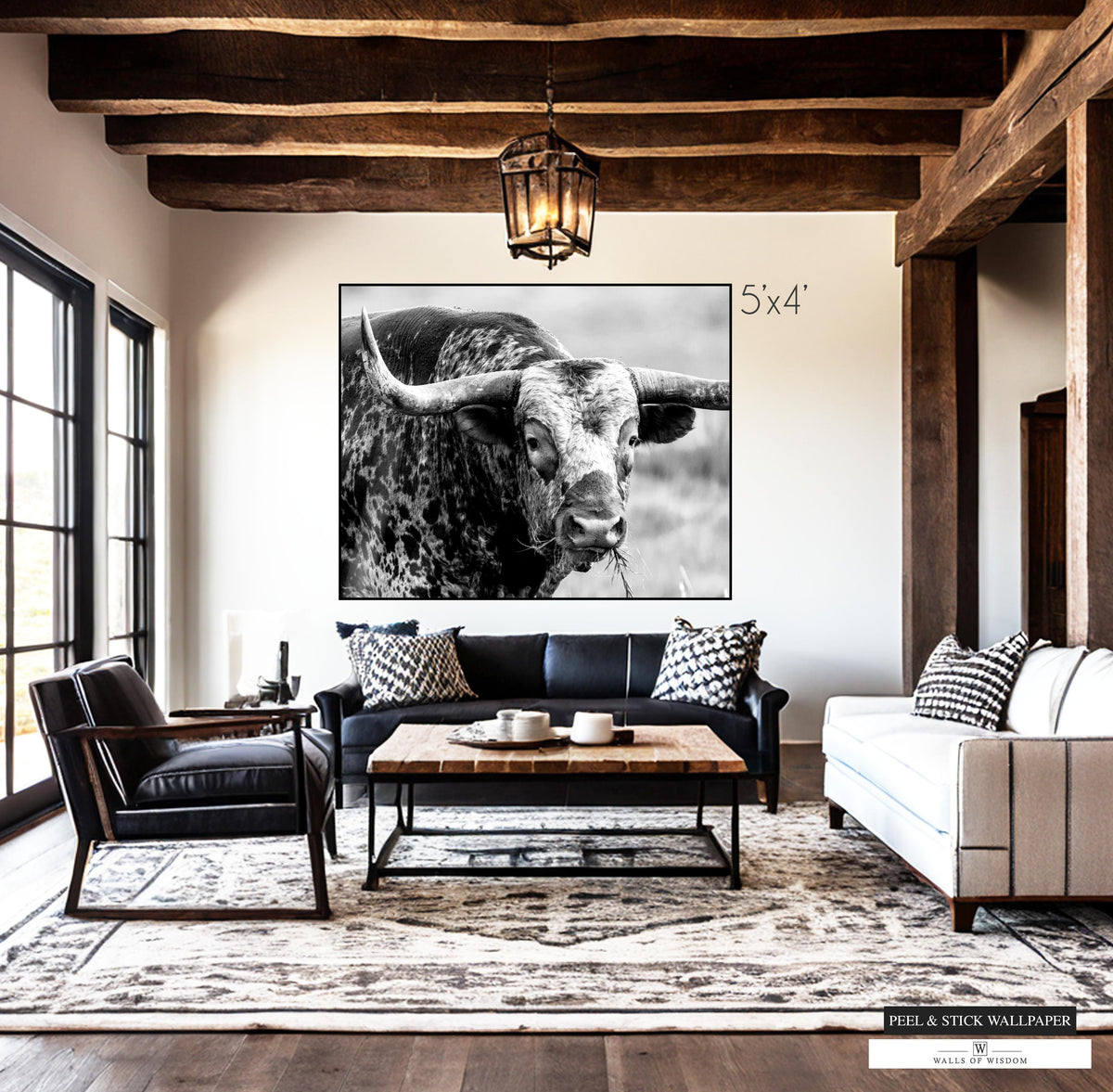Western Longhorn Wallpaper - Texas Longhorn Wall Art Mural Peel and Stick