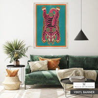 Pink Tibetan Tiger Boho Wall Art Vinyl Sign  - Outdoor Patio Garden Yard Art Maximalist Hippie Prints