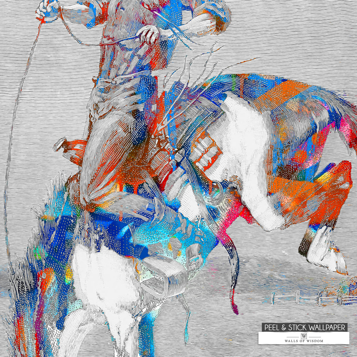 Bold removable wallpaper featuring Wild West cowboy scene
