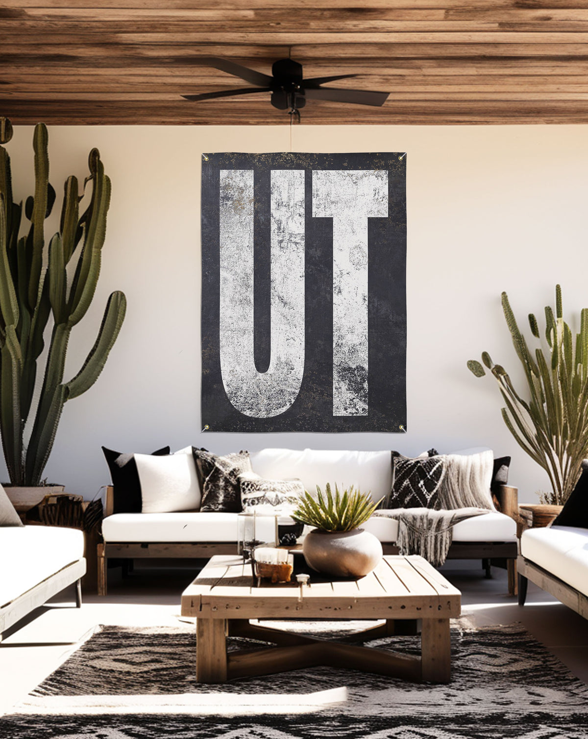 Western print 'UT' banner, easy to install and crafted to last, marking every space with Utah's essence, perfect for backyard bar grills and garden signs.