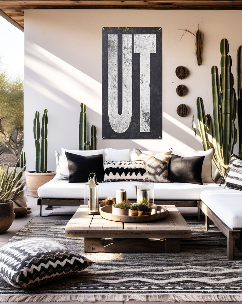 Rustic boho decor 'UT' banner, a versatile going-away or new home gift, celebrating Utah with style and substance.
