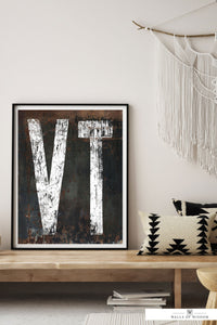 Vermont Home State Typography Poster Print - VT State Sign Rustic Western Print Wall Art