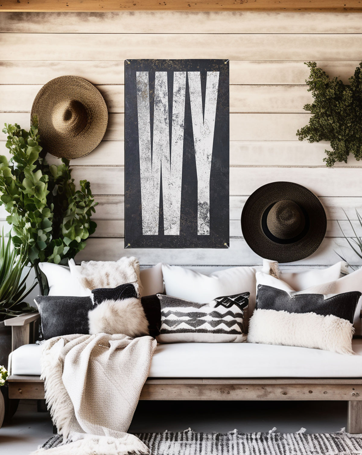 Durable Western boho patio sign, embodying Wyoming's spirit, perfect for rustic garden and bar party settings.