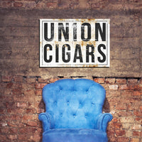 Vintage Cigar Bar & Lounge canvas print featuring distressed Western-style lettering and rustic charm.