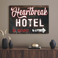 Vintage Heartbreak Hotel Sign Wall Art Canvas - Fun Home Bar Decor