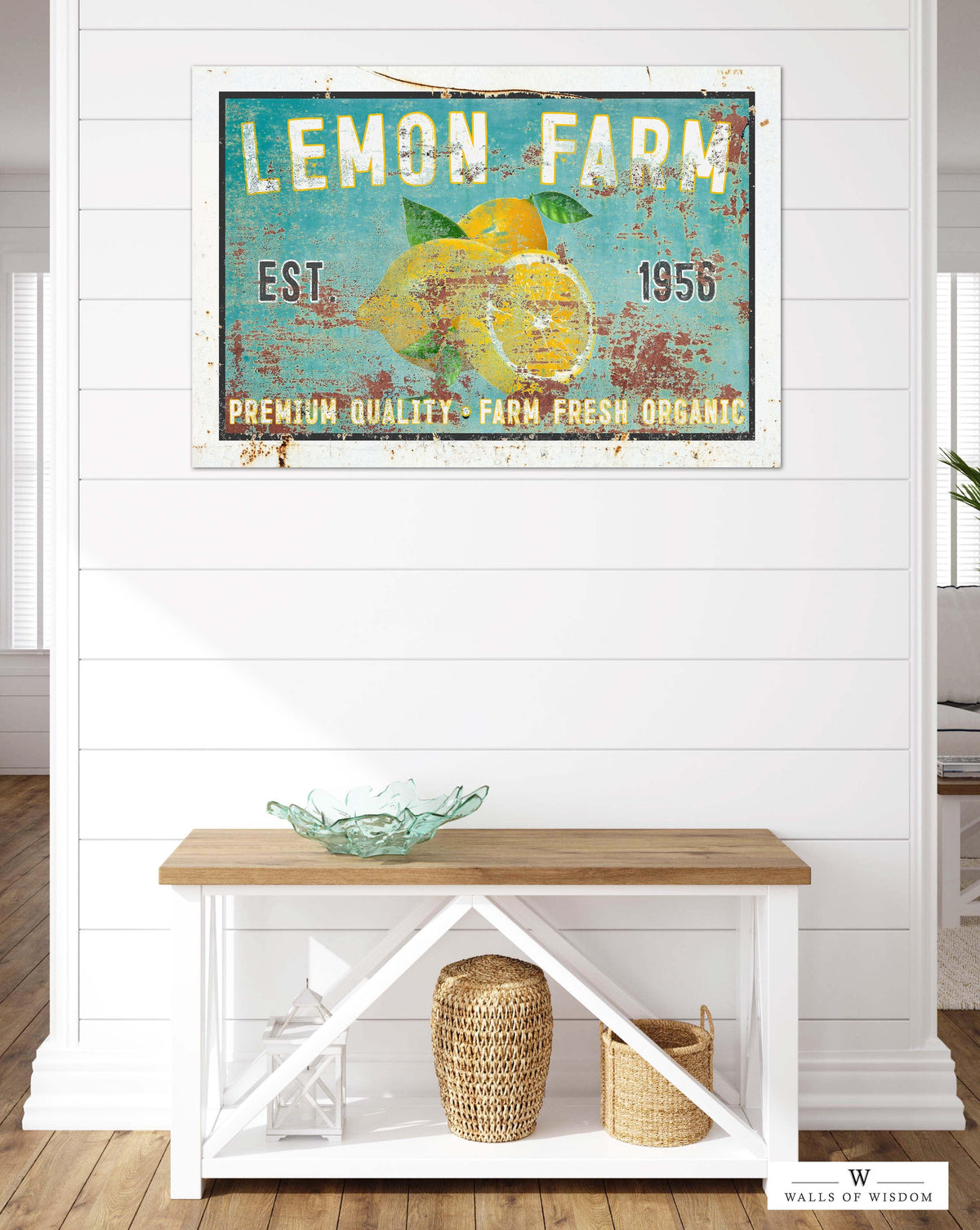 Vintage  " Lemon Farm " Sign Canvas Wall Art  - Bright and Cheery Summer Kitchen Signs