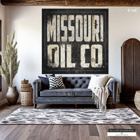 Missouri Oil Co wallpaper mural with rusty black and creamy text