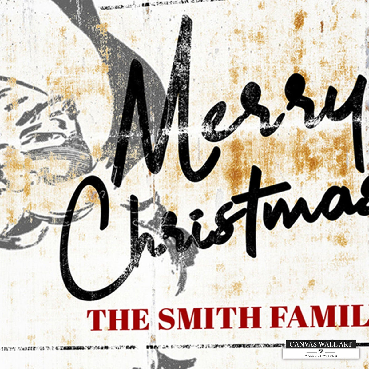 Vintage Santa Western Christmas Sign - Custom Canvas Name Holiday Decor