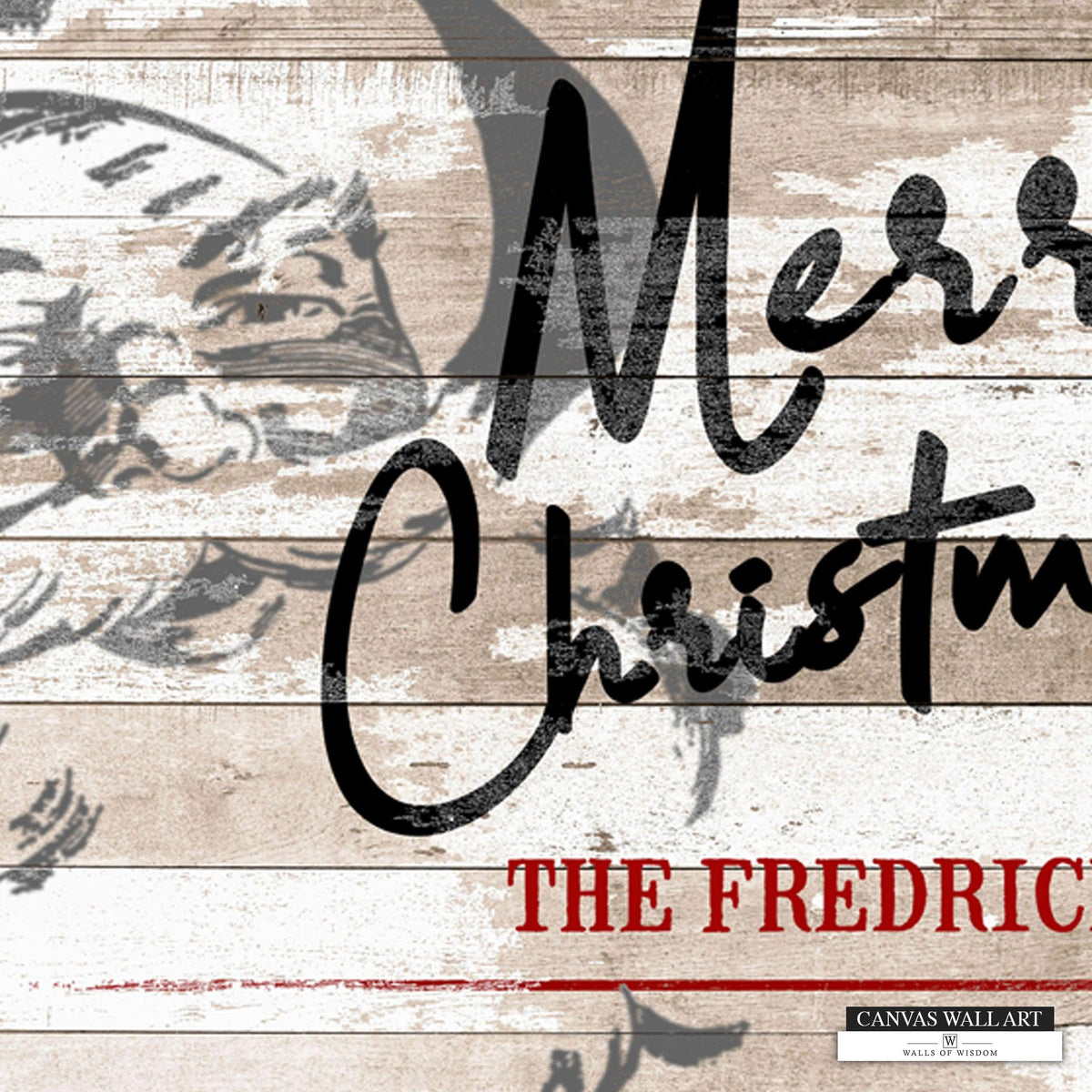 Merry Christmas Sign with Vintage Santa and Distressed White Wood Finish