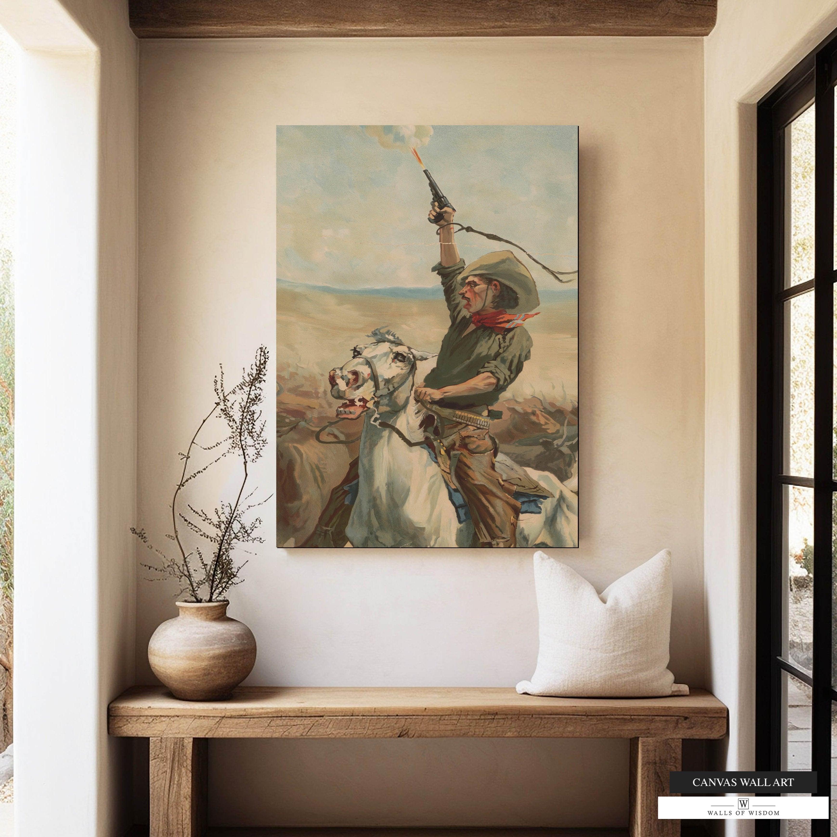 Heading a Stampede Western Decor Canvas Wall Art Cowboy Print