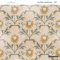 Country cottage wallpaper with a floral block farmhouse design in mustard and cream tones.