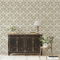 Fresh Floral Fields wallpaper featuring daffodils and daisies on a distressed cream background.