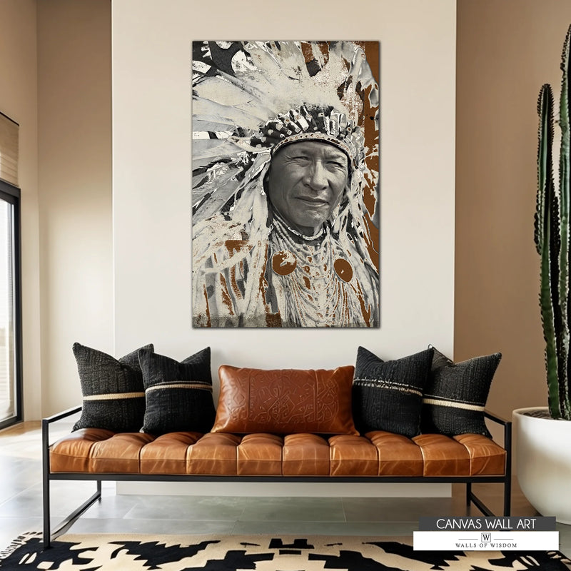 Rustic Western decor canvas featuring Duck Chief, blending vintage symbolism with modern artistic textures.