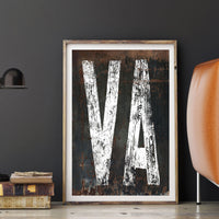 Virginia Native Home State Rustic Poster Print - VA State Sign Southwest Print Wall Art