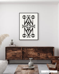Mid-century modern linocut print in black and white for stylish home decor