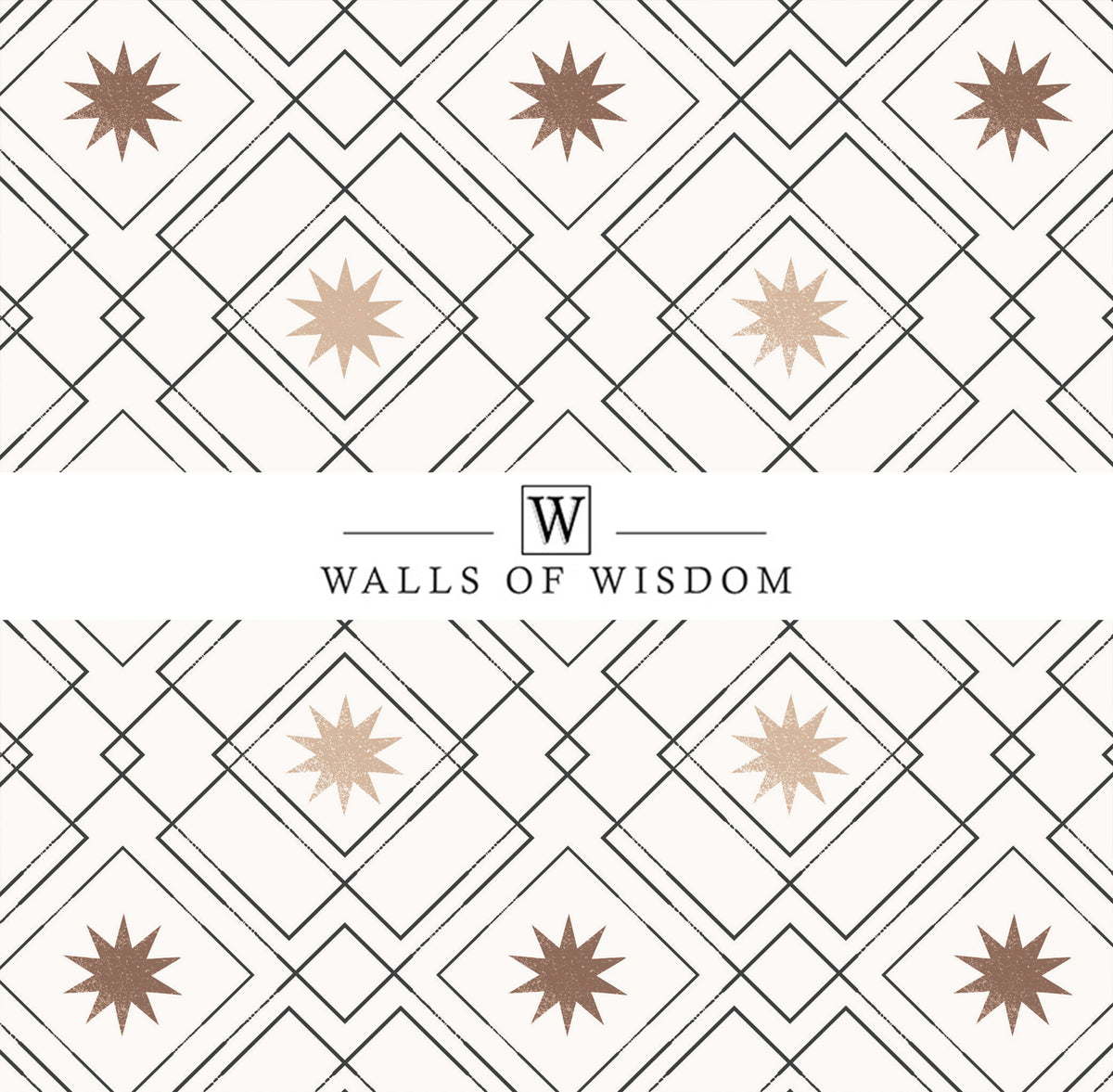 Modern Western Geometric Removable Wallpaper: Black, Cream & Brown Western Stars