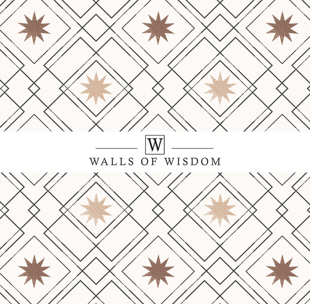 Modern Western Geometric Removable Wallpaper: Black, Cream & Brown Western Stars