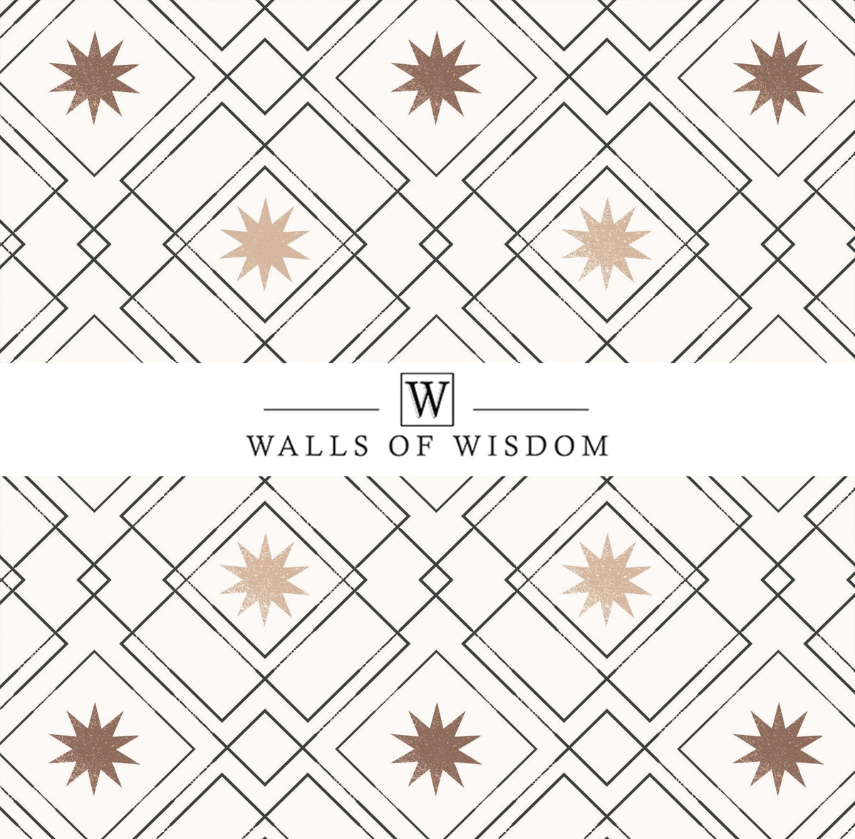 Modern Western Geometric Removable Wallpaper: Black, Cream & Brown Western Stars