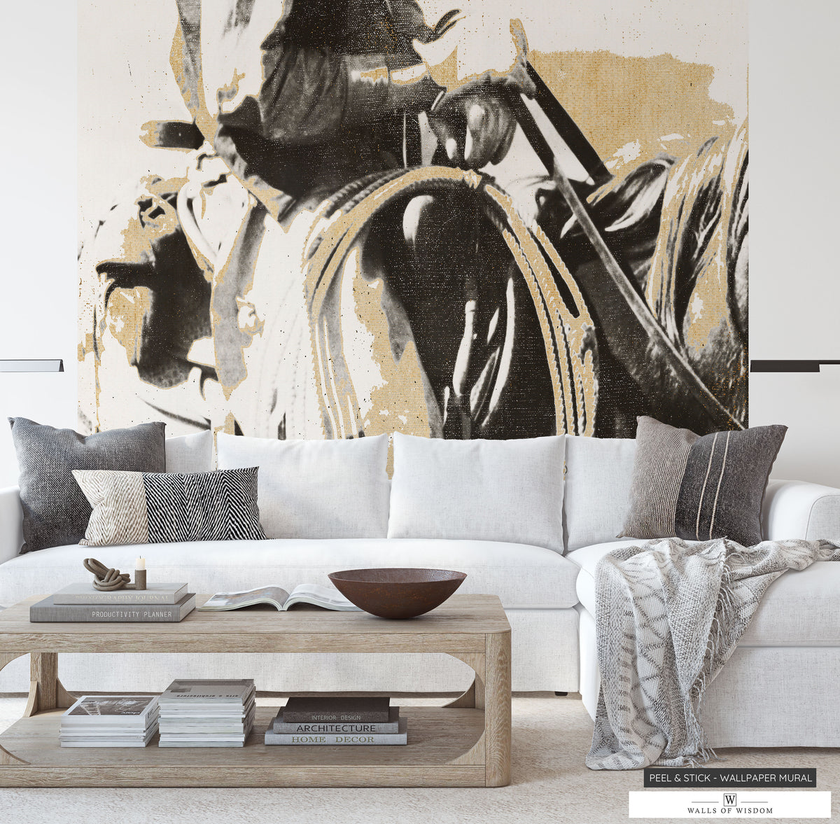 Vintage cowboy-inspired peel & stick mural, perfect for eclectic home decor.