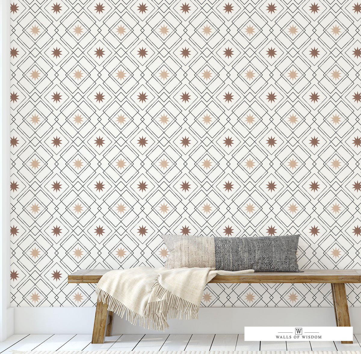 Contemporary wallpaper featuring western stars in a geometric pattern.