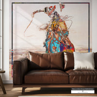 Modern Western wall art featuring cowboy and bronc in abstract style