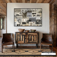 Vintage Western cowboy collage canvas print featuring historic black-and-white and cream-toned photographs.