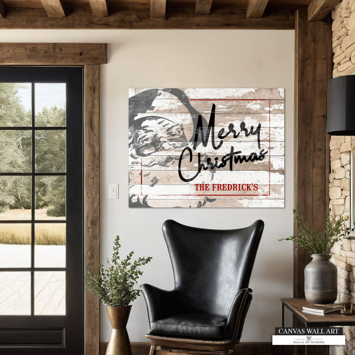 Custom Name Western Christmas Sign with Rustic Santa Design