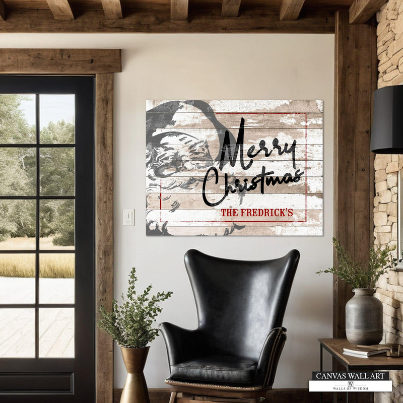 Custom Name Western Christmas Sign with Rustic Santa Design