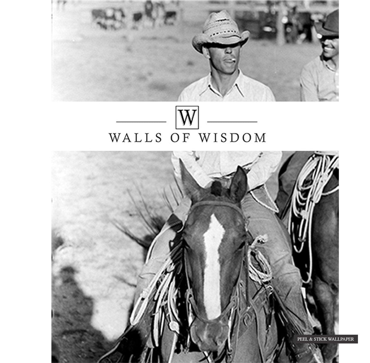 Western Cowboy Print Wallpaper Mural - Smoking Cowboy Horse Peel and Stick