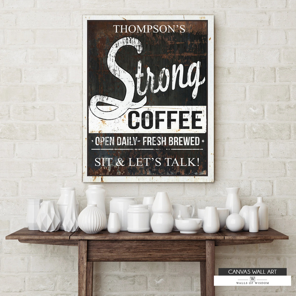 Personalized Coffee Bar Sign - Fresh Brewed Self Serve Open Daily Decorative Canvas Sign