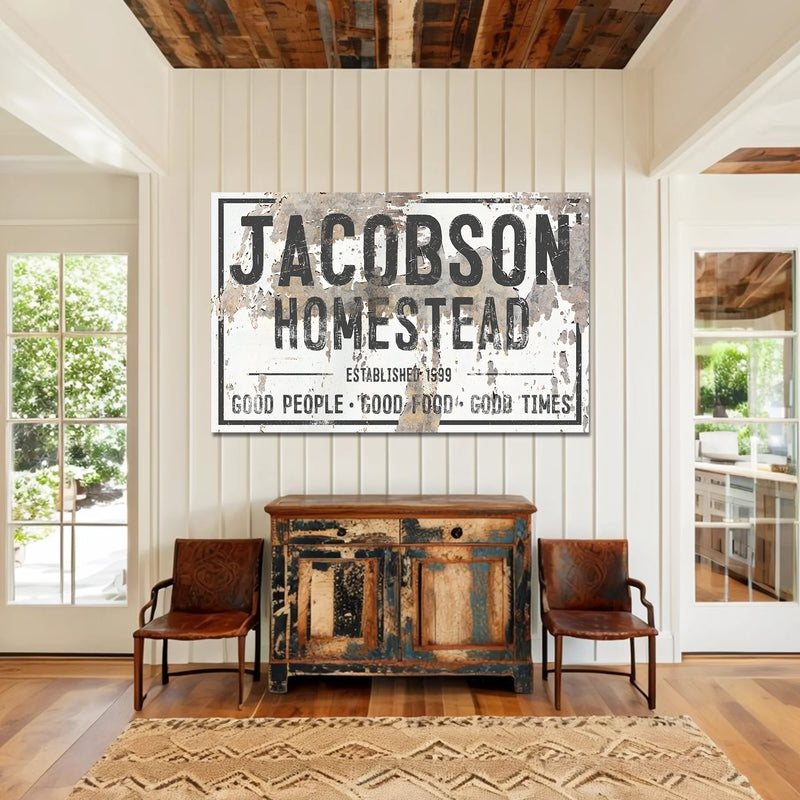 Rustic western personalized name sign in chippy paint in white, black and cream