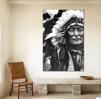 Iron Shell Native American Portrait Canvas Art in black and white southwestern style decor.