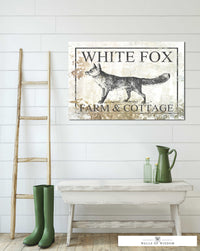 White Fox Farm and Cottage Weathered Canvas Wall Decor -  Rustic Cottagecore Living Room Art