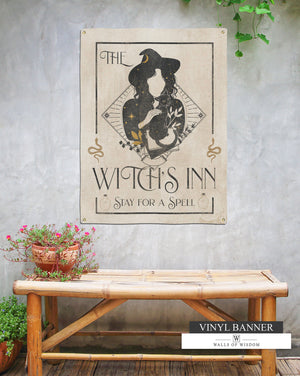 Witches Inn Halloween Door Decor Vinyl Sign - Witchy Halloween Decor Weatherproof Outdoor Wall Art