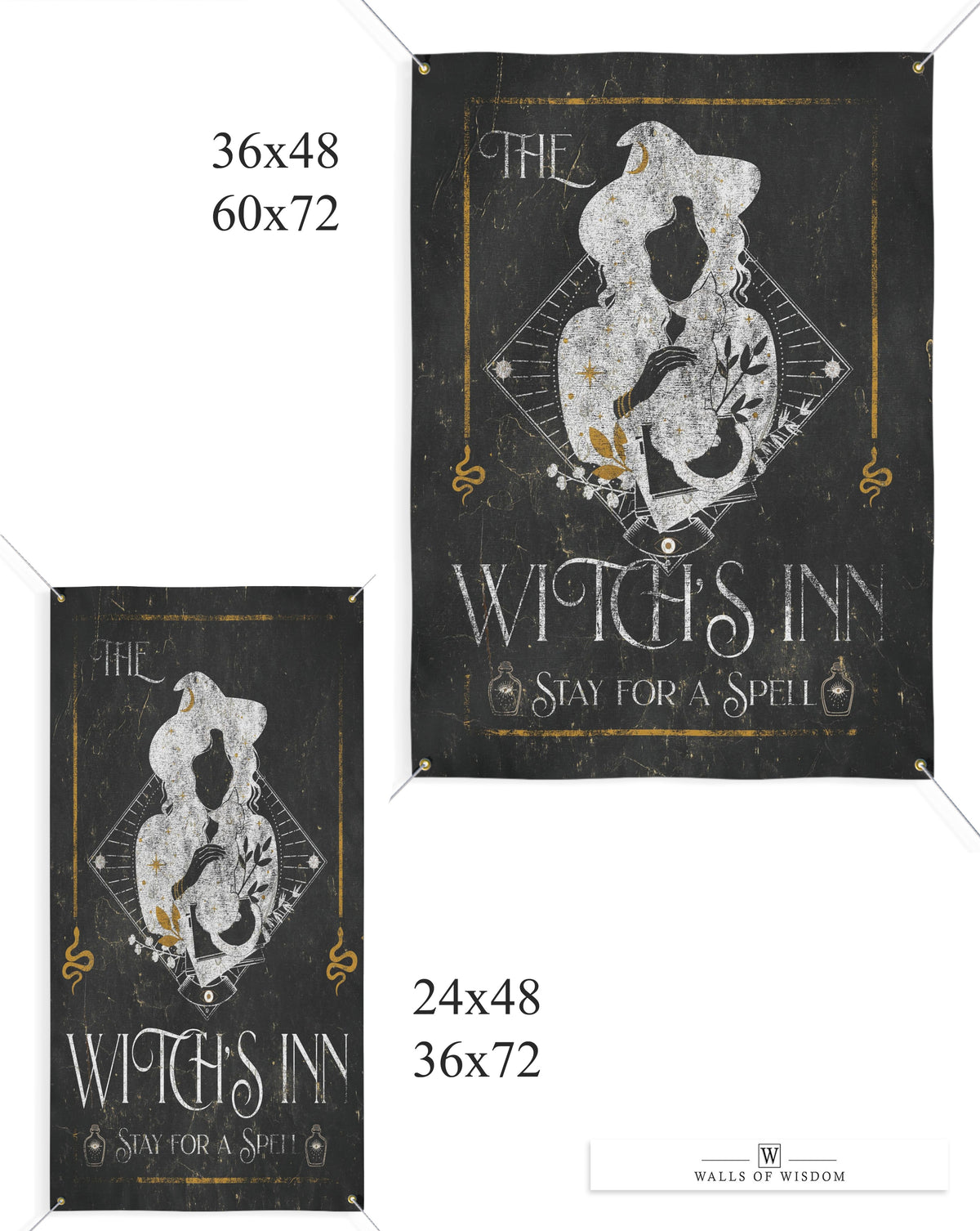 Black Witch's Inn Vinyl Banner - Moody Witchy Halloween Decor | Dark Eclectic Design Patio Decor