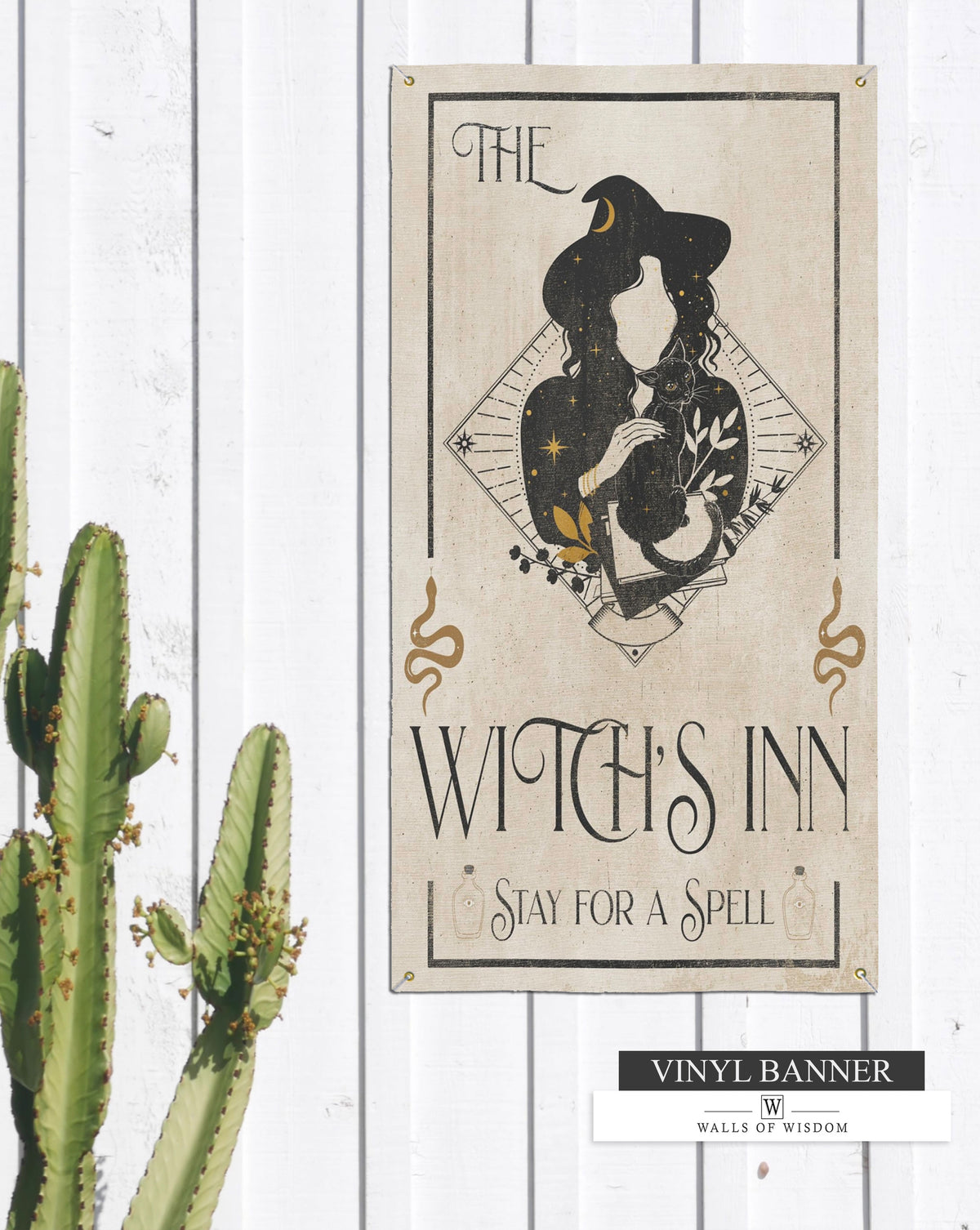 Witches Inn Halloween Door Decor Vinyl Sign - Witchy Halloween Decor Weatherproof Outdoor Wall Art