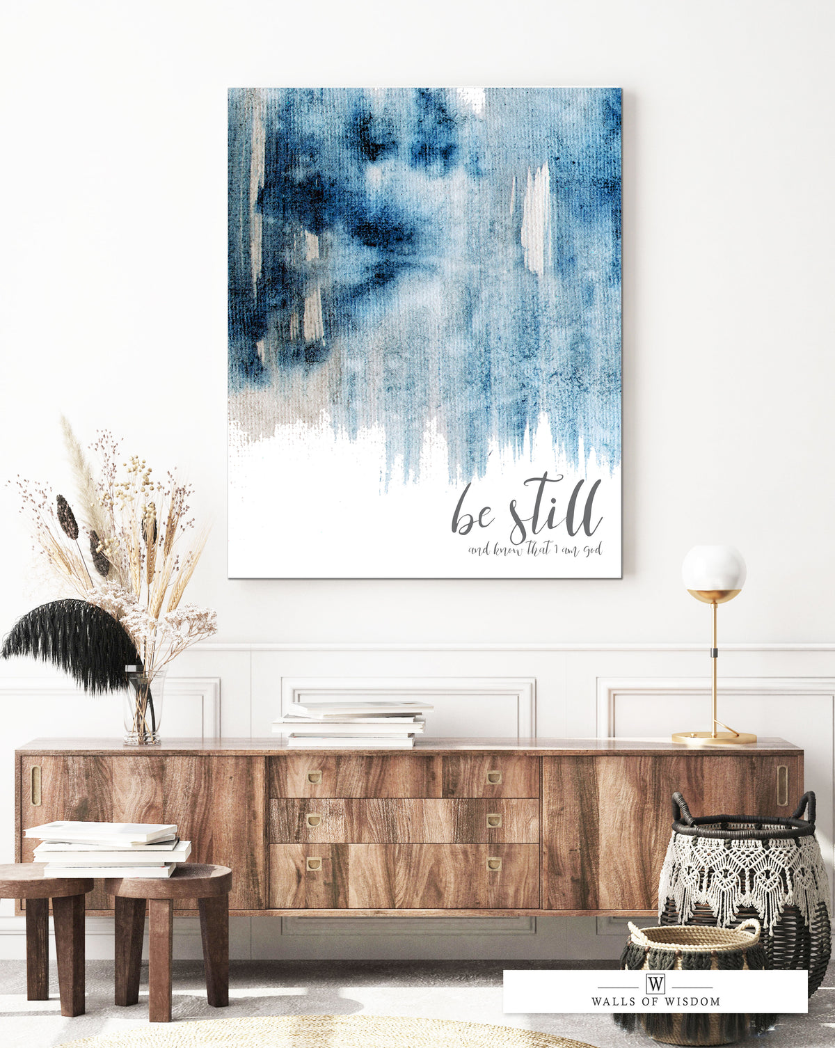 Be Still and Know Prints- Blue Watercolor Contemporary Art Canvas Print