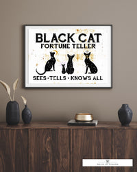 Black Cat Fortune Vintage Halloween Poster Print - Fortune Teller Car Wall Art