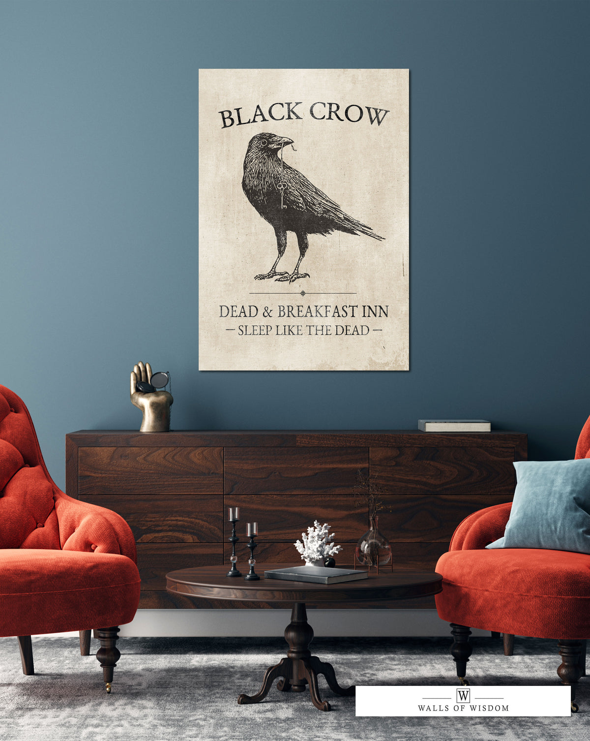 Black Crow Inn Canvas Sign: Dead and Breakfast Witchy Halloween Decor