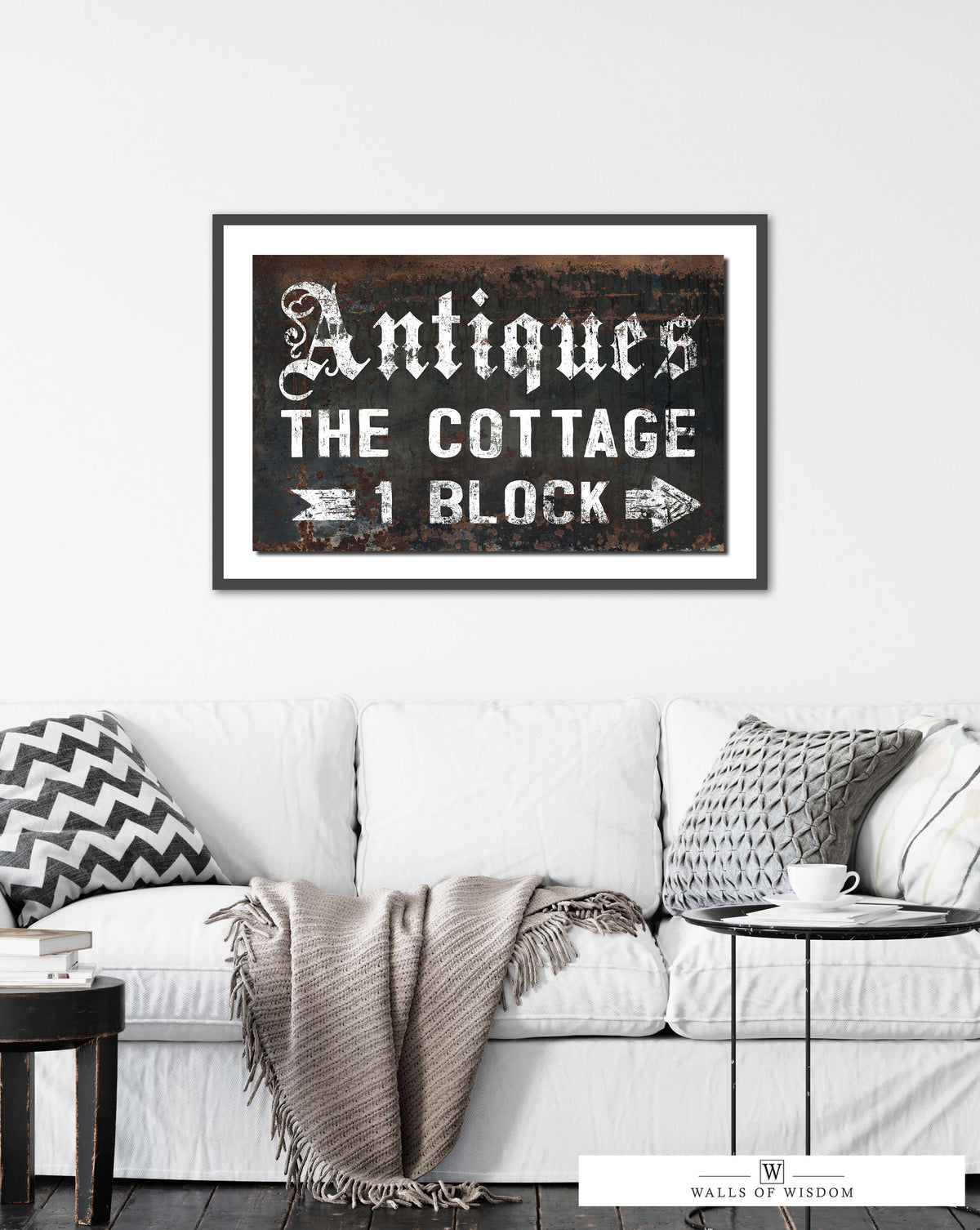 Black Antiques The Cottage Poster Print -  Distressed Vintage Signage Cottage Living Room Decor