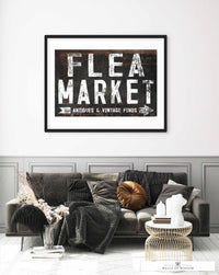 Vintage Flea Market and Antique Sign Poster - Distressed Antiques Print Wall Art