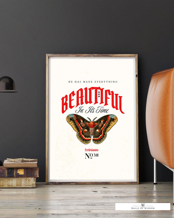 Vintage Ecclesiastes 3:11 Butterfly Quote Poster - Christian Faith Wall Art Decor