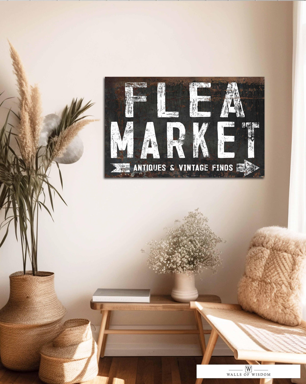 Vintage Flea Market Finds Canvas Sign - Rustic Living Room Wall Decor