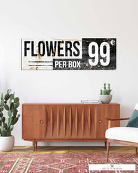 "Flowers 99"  Vintage Flower Market Canvas Sign - Distressed Floral Market Wall Decor