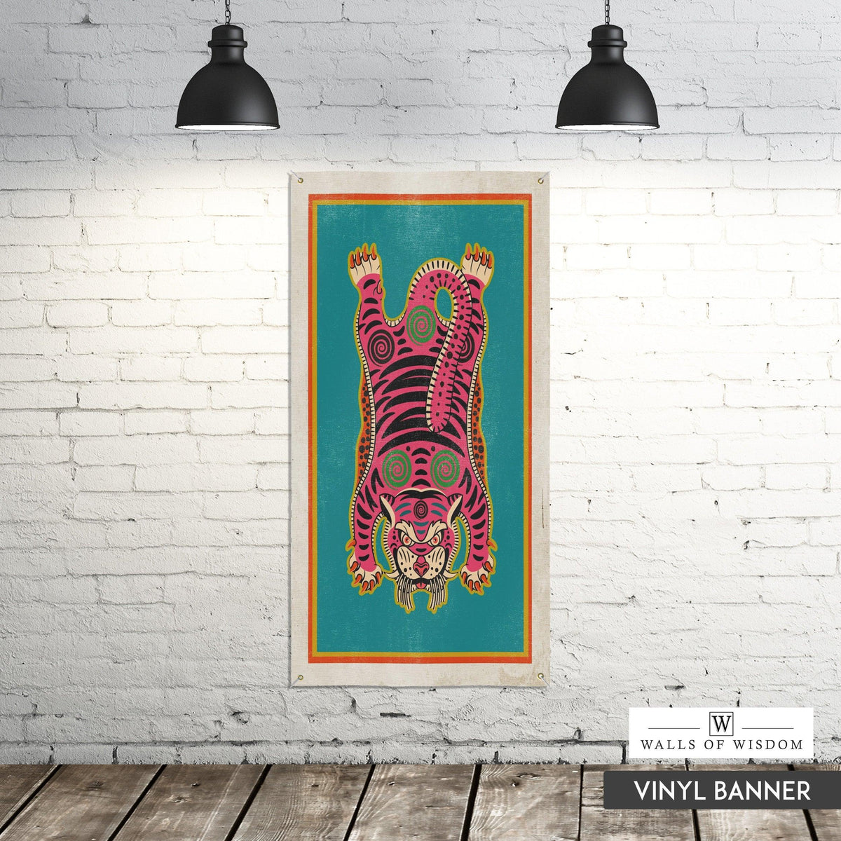 Pink Tibetan Tiger Boho Wall Art Vinyl Sign  - Outdoor Patio Garden Yard Art Maximalist Hippie Prints